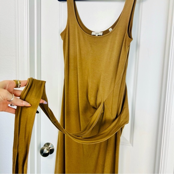 Vince Pima Cotton Jersey Wrap Midi Dress Brown Beige Tank Tie Waist Scoop Neck S - Picture 5 of 10
